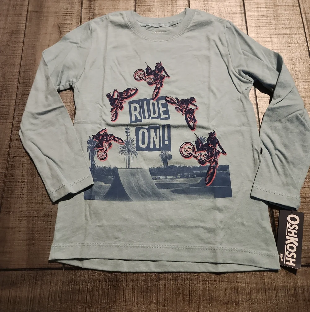 NWT OshKosh B'gosh Boys' Light Blue 'Ride On!' Long Sleeve Shirt